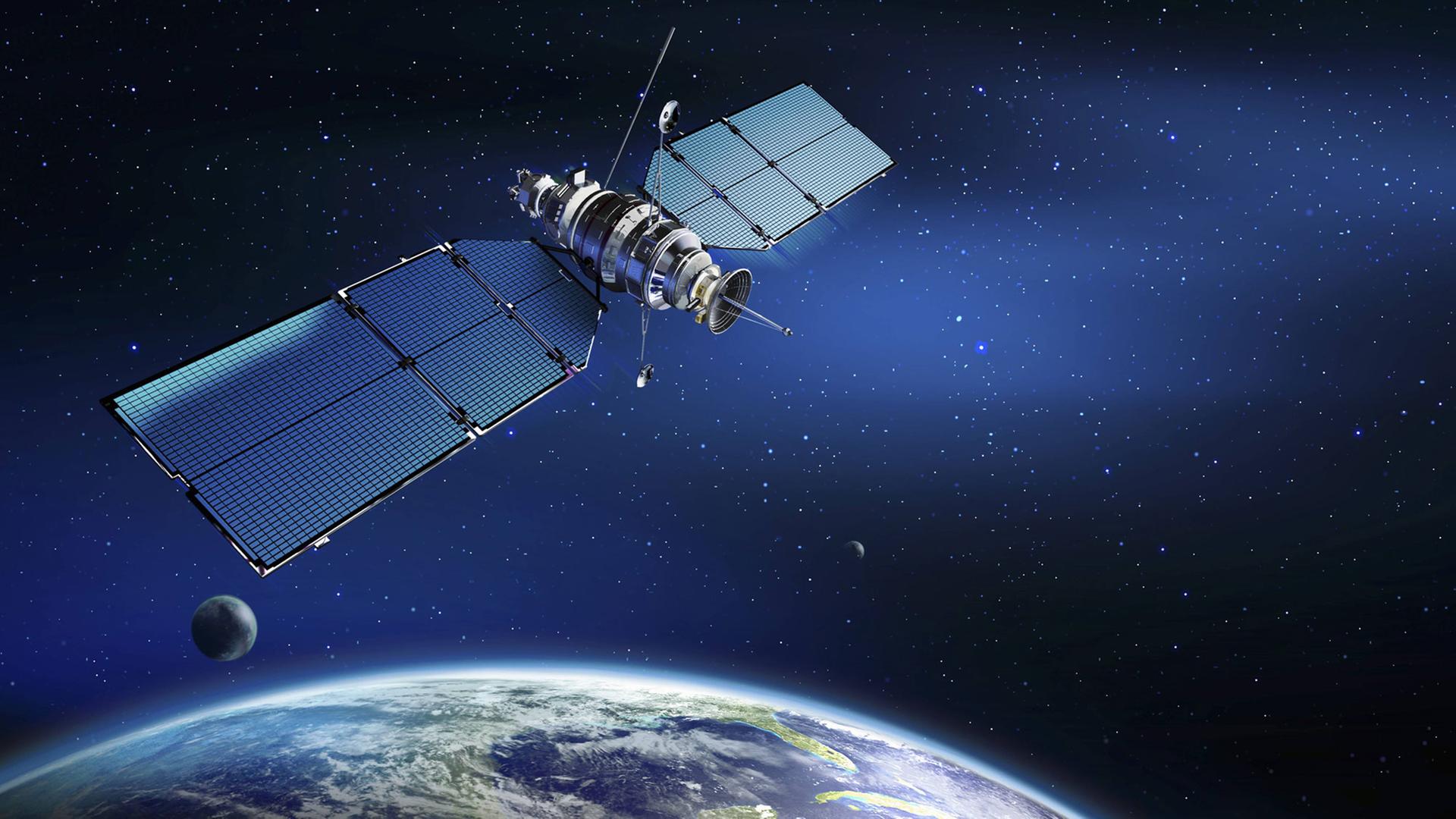 Satellit im Weltraum über der Erde. Satellit im Weltraum über der Erde.