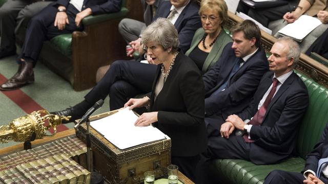 29. Januar 2019 Die britische Premierministerin Theresa May spricht im britischen Unterhaus über den Brexit-Vertrag