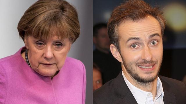 Collage: Bundeskanzlerin Angela Merkel und Moderator Jan Böhmermann
