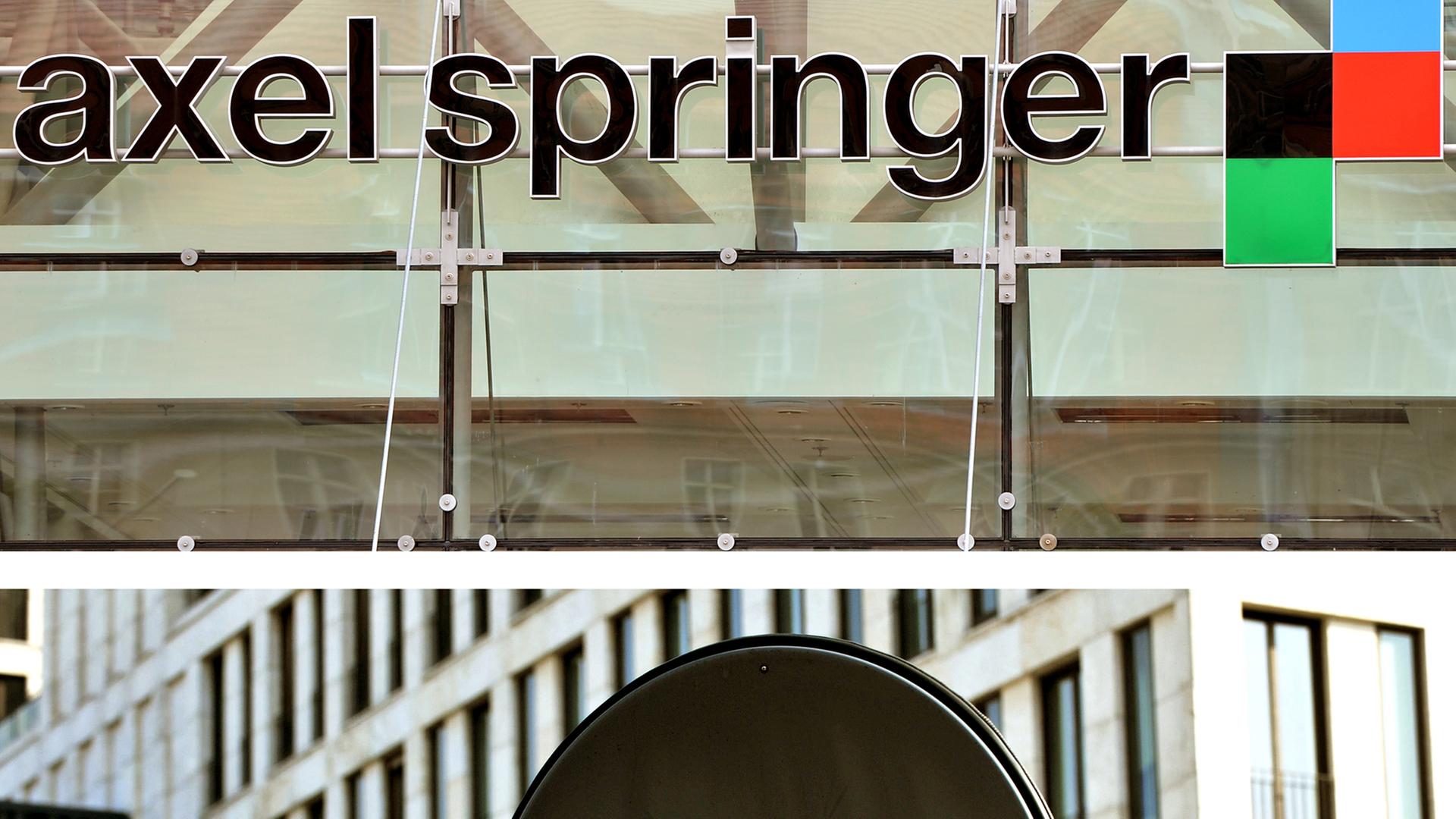 Bild-Collage: Ein Schild über dem Eingang zum Axel-Springer-Haus und ein Übertragungswagen von N24. Bild-Collage: Ein Schild über dem Eingang zum Axel-Springer-Haus und ein Übertragungswagen von N24.