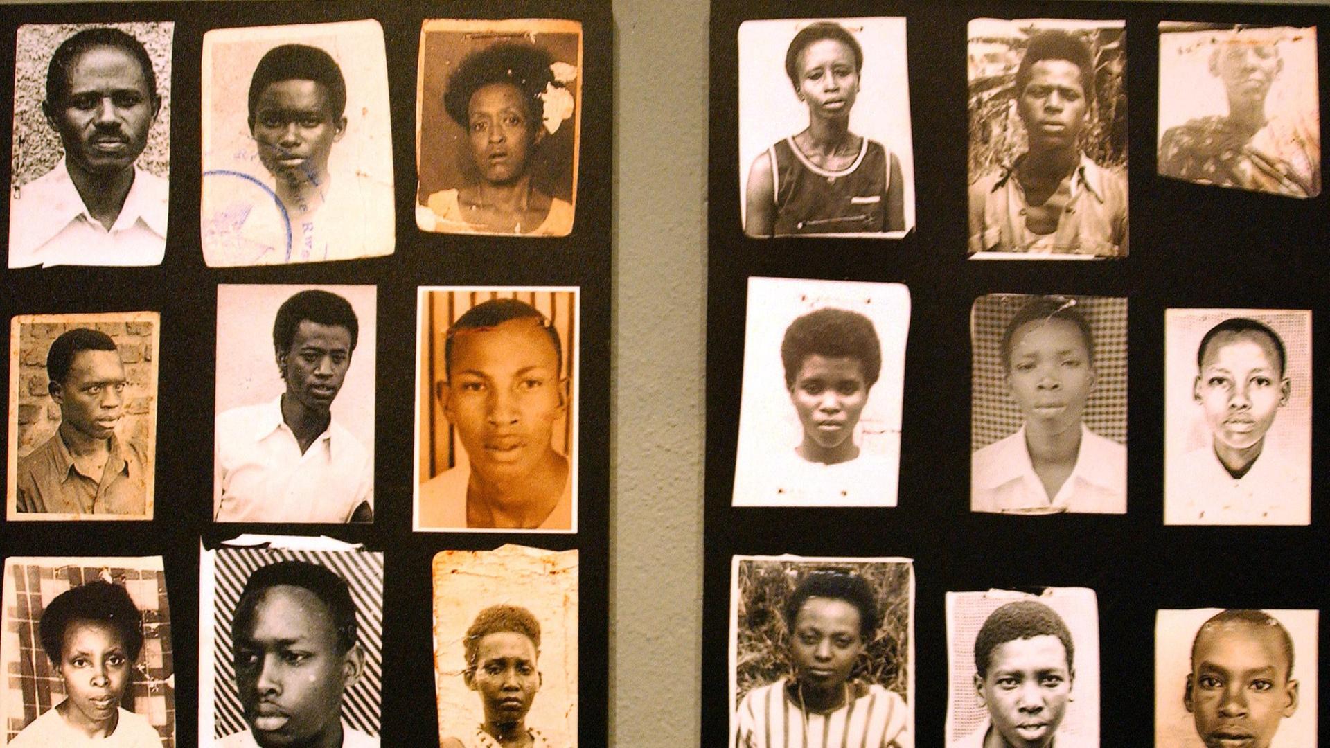 Fotografien von Opfern des Völkermordes in einer Gedenkstätte in Ruandas Hauptstadt Kigali Fotografien von Opfern des Völkermordes in einer Gedenkstätte in Ruandas Hauptstadt Kigali
