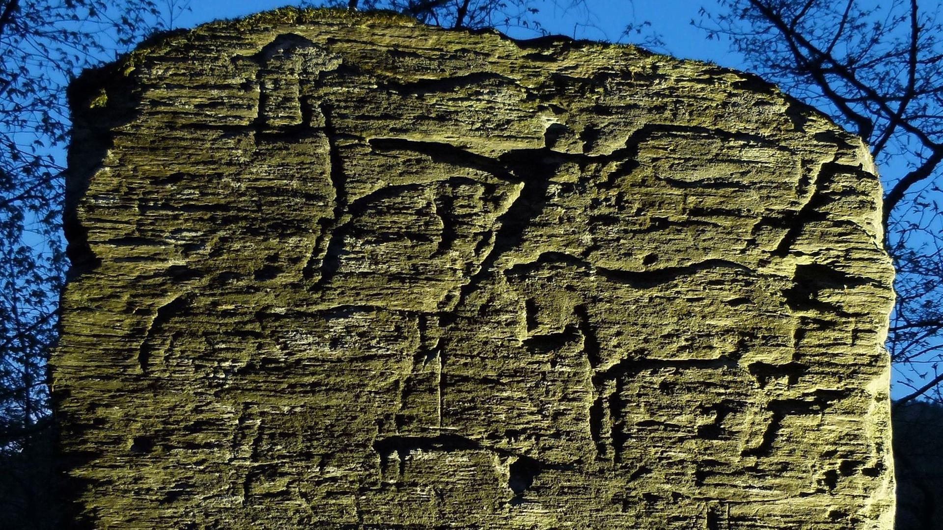 Pferdegruppe, die in einen Felsen im Hunsrück eingraviert ist Pferdegruppe, die in einen Felsen im Hunsrück eingraviert ist
