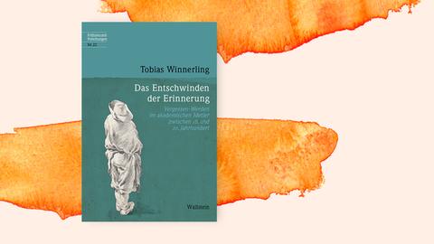 Das Cover des Buches "Das Entschwinden der Erinnerung" auf orangefarbenem Pastell-Hintergrund.