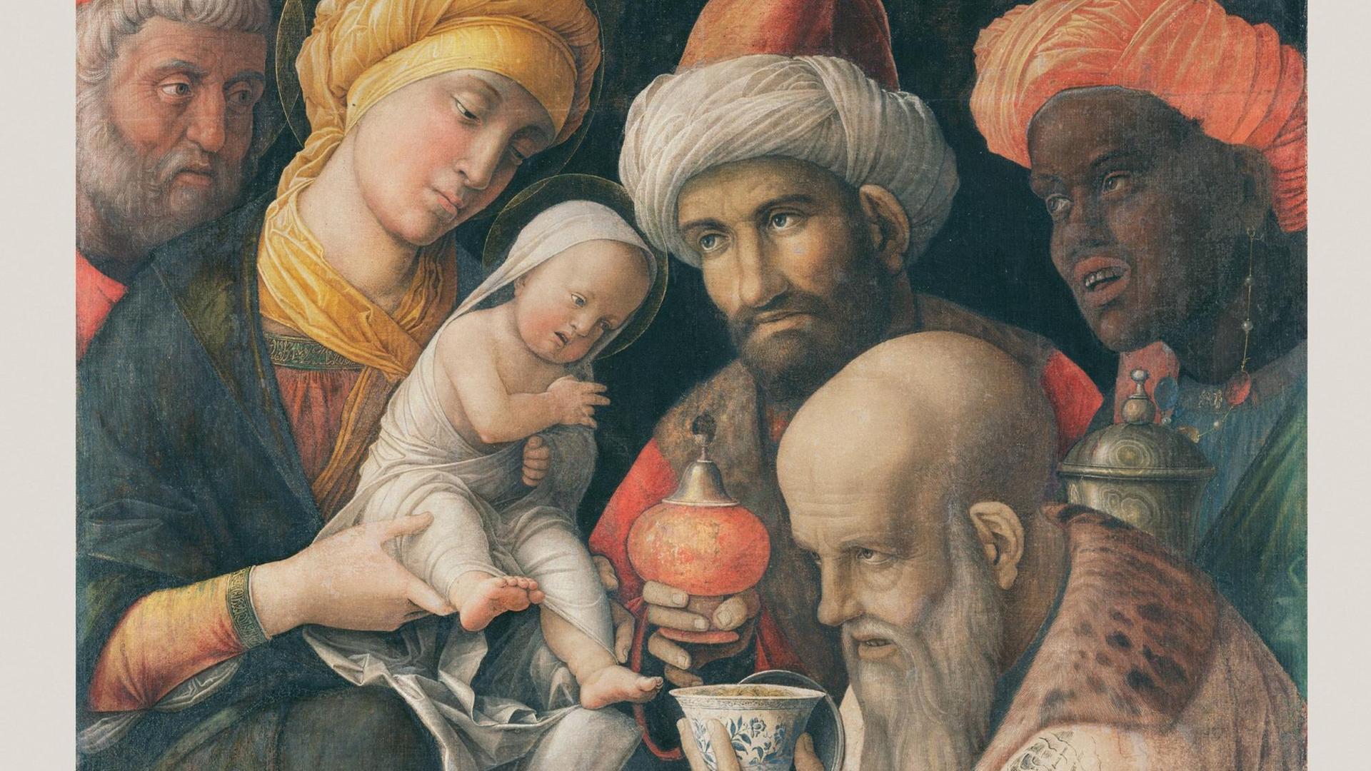 Andrea Mantegnas "Die Anbetung der Heiligen Drei Könige", gemalt ca. 1495-1505