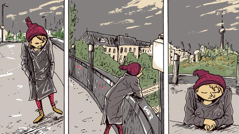 Im Panel aus "Das Licht, das Schatten leert" ist die Protagonistin bei einem melancholischen Spaziergang zu sehen. Im Panel aus "Das Licht, das Schatten leert" ist die Protagonistin bei einem melancholischen Spaziergang zu sehen.