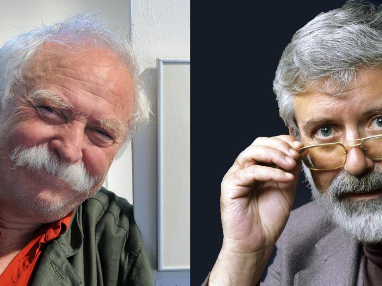 Die Kinderbuchautoren Janosch und Michael Ende (r.) in einer Bildcombo