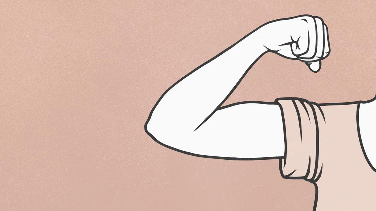 Illustration eines Frauenarms. Sie lässt ihre Bizeps-Muskeln spielen. Illustration eines Frauenarms. Sie lässt ihre Bizeps-Muskeln spielen.