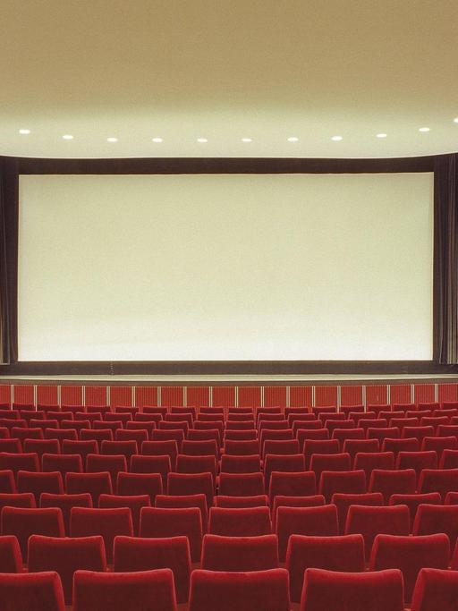 Ein Kinosaal mit leeren Sitzreihen.