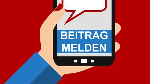 Illustration: "Beitrag melden" auf einem Smartphonedisplay.