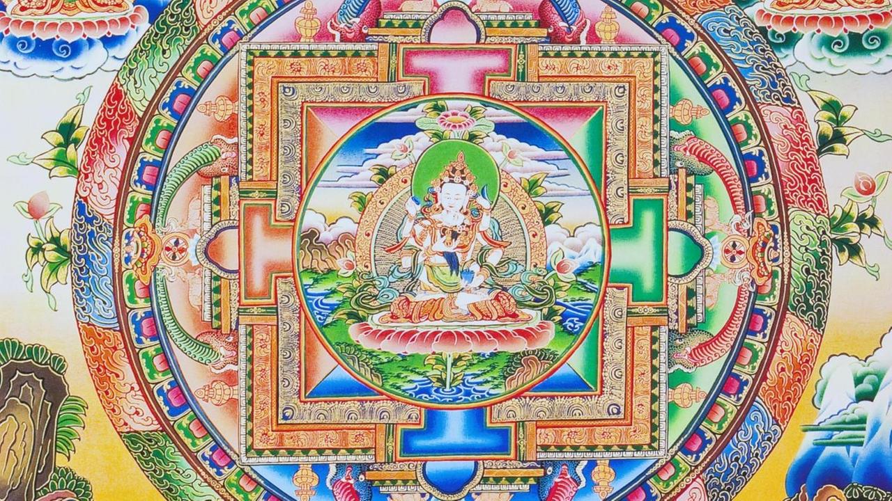 Darstellung des tantrischen Buddhas im Zentrum eines Mandala. Darstellung des tantrischen Buddhas im Zentrum eines Mandala.