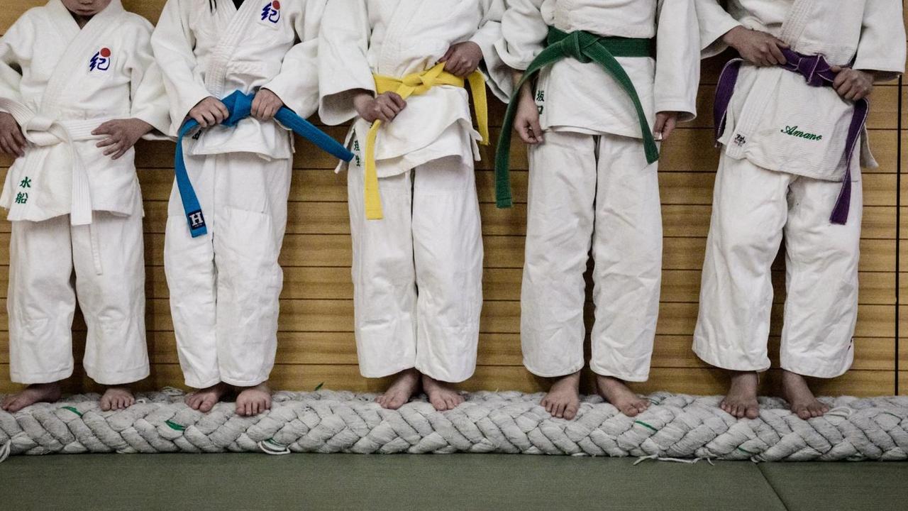 Junge Judokas mit verschiedenen Gürteln Junge Judokas mit verschiedenen Gürteln