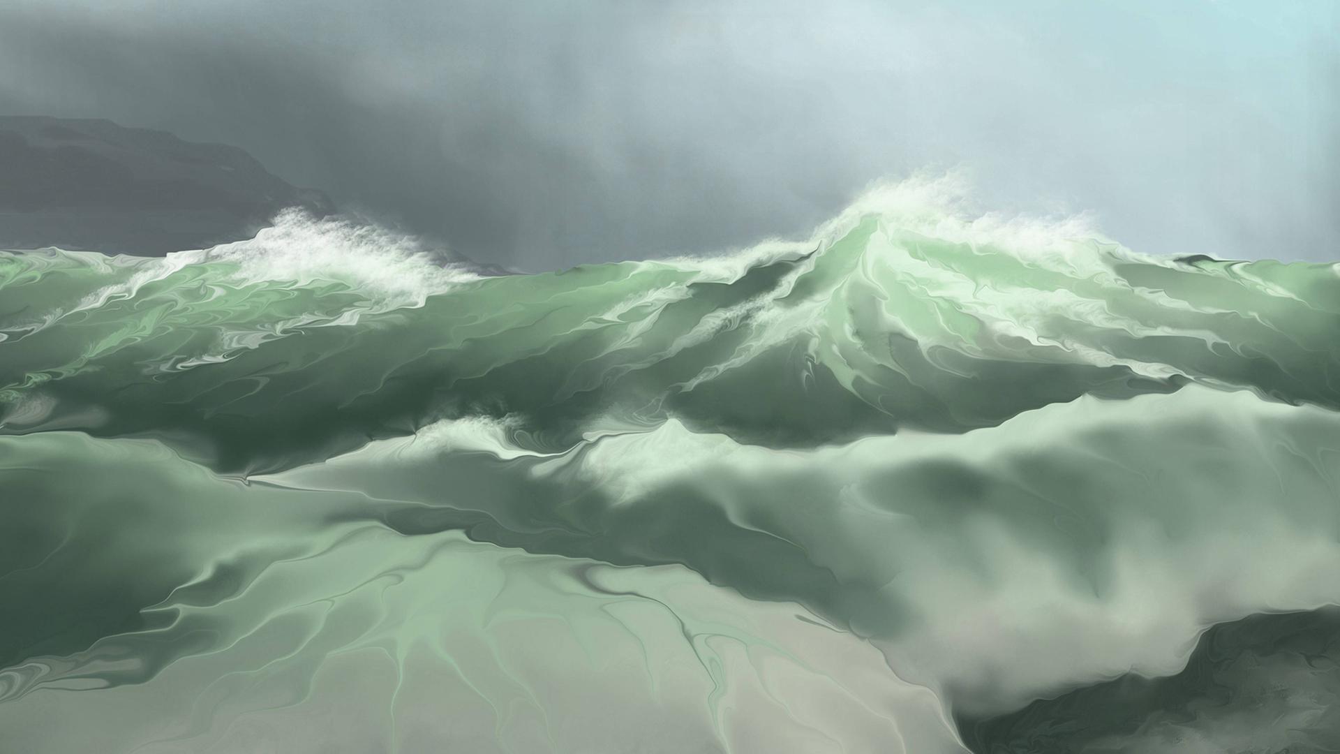 Ein Meer mit hohen Wellen bei Sturm Ein Meer mit hohen Wellen bei Sturm