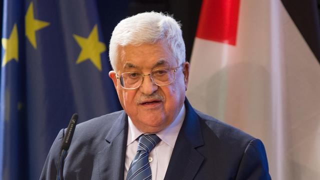 Mahmud Abbas, Präsident der palästinensischen Autonomiebehörde, spricht am 23.03.2017 in der Konrad-Adenauer-Stiftung in Berlin.