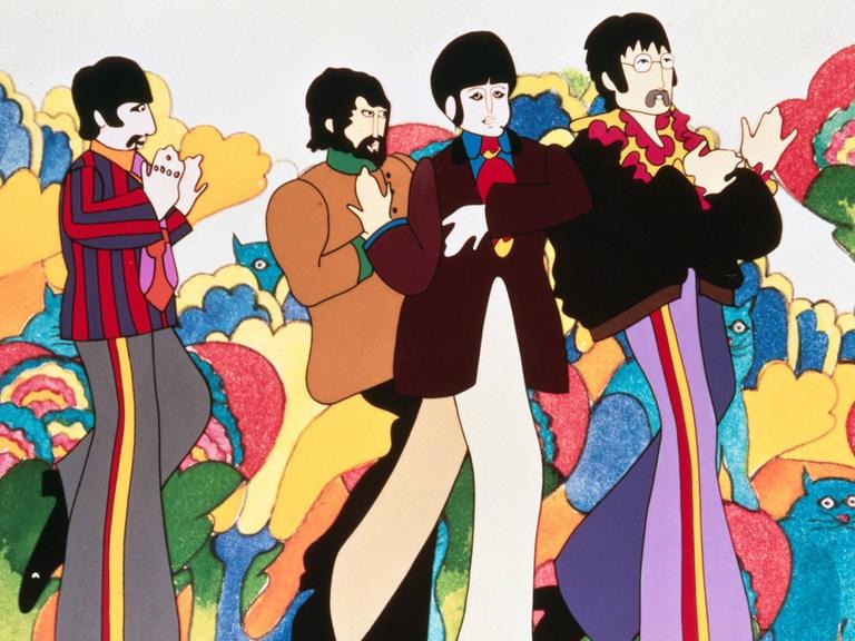 Die Beatles als Zeichentrickfiguren in einem Filmstill von "Yellow Submarine"