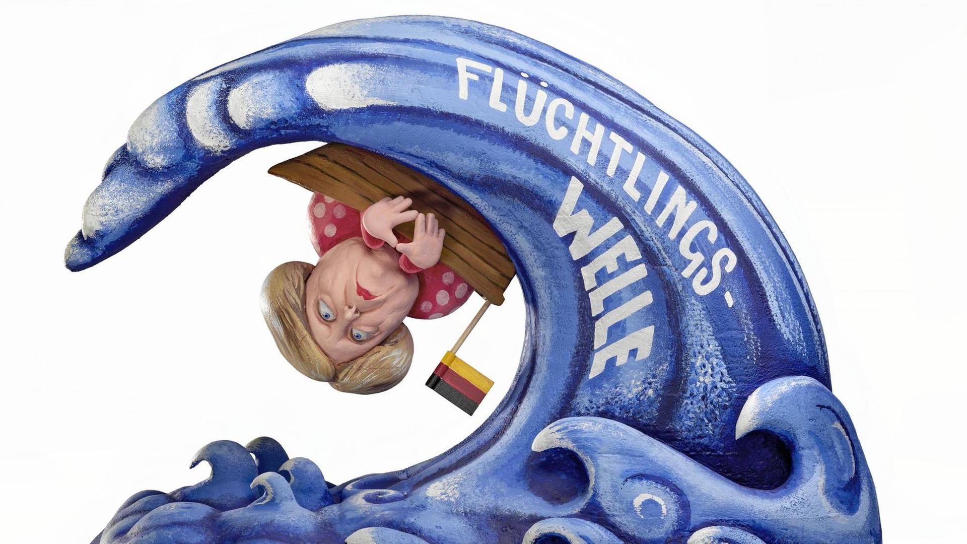 "Flüchtlingswelle" Motivwagen des Künstlers Jacques Tilly beim Rosenmontagszug 2016 in Düsseldorf "Flüchtlingswelle" Motivwagen des Künstlers Jacques Tilly beim Rosenmontagszug 2016 in Düsseldorf