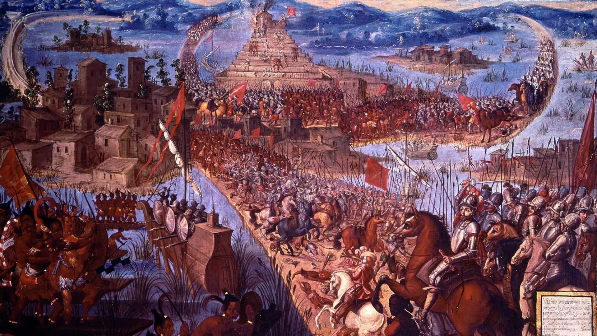 Die Eroberung der Aztekenstadt Tenochtitlán, dort, wo heute Mexiko-Stadt ist Die Eroberung der Aztekenstadt Tenochtitlán, dort, wo heute Mexiko-Stadt ist