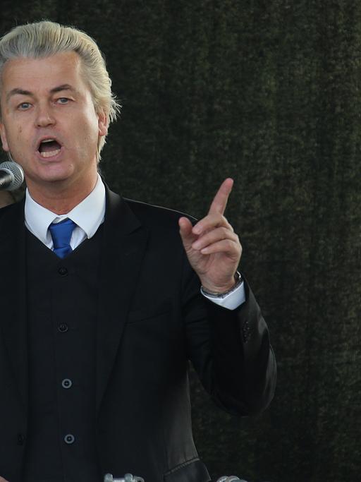 Der niederländische Rechtspopulist Geert Wilders auf der Pegida-Kundgebung in Dresden.