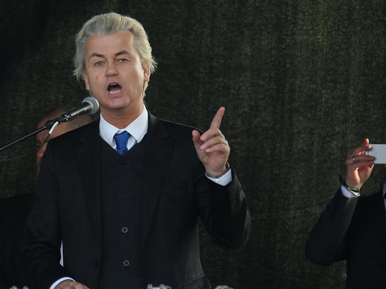 Der niederländische Rechtspopulist Geert Wilders auf der Pegida-Kundgebung in Dresden.