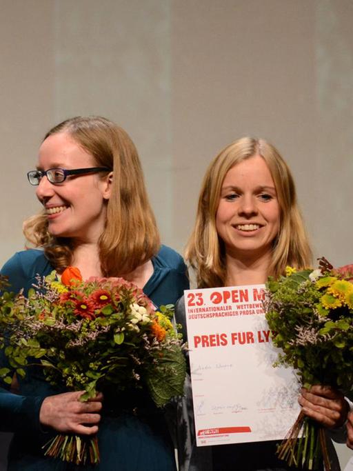 Die open mike-Gewinner 2015: Jessica Lind (v.l.), Theresia Töglhofer, Andra Schwarz und Philip Krömer