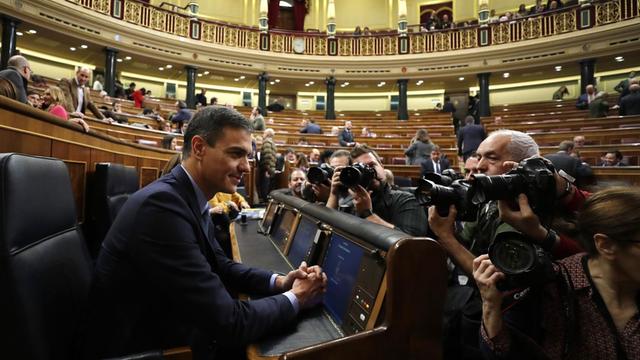 Pedro Sanchez, Ministerpräsident von Spanien, im spanischen Parlament in Madrid. Spanien steht nur acht Monate nach der Amtsübernahme des sozialistischen Ministerpräsidenten wieder vor einer Neuwahl.