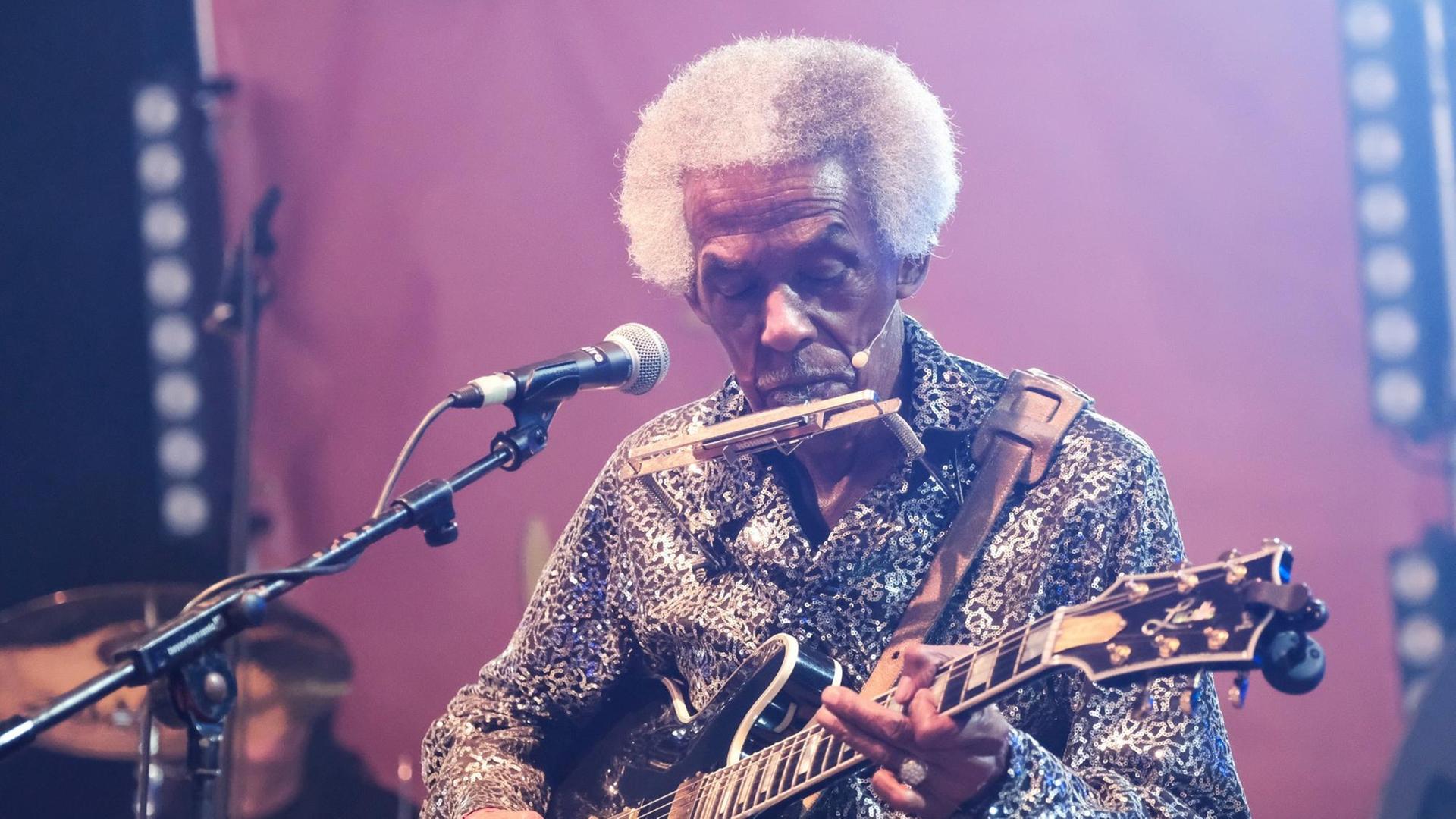 Lil Jimmy Reed bei einem Konzert in Wickham, UK. Lil Jimmy Reed bei einem Konzert in Wickham, UK.