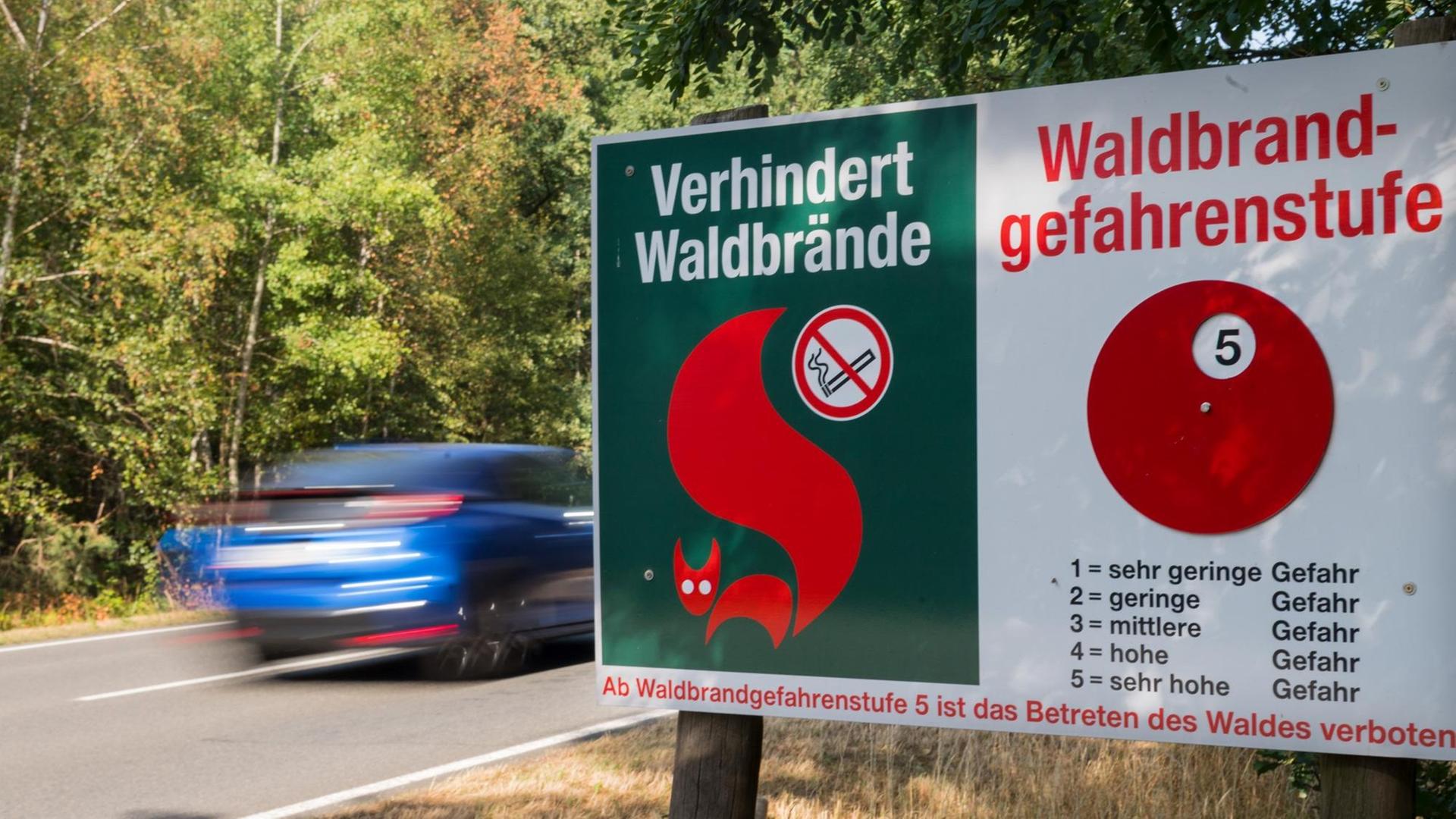 Ein Schild an einer Straße in Sachsen warnt vor Waldbrandgefahr Ein Schild an einer Straße in Sachsen warnt vor Waldbrandgefahr