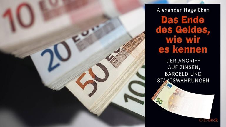 Hintergrundbild: Bündel von 10-, 20-, 50-, 100- und 200-Euro-Banknoten. Vordergrund: Buchcover Hintergrundbild: Bündel von 10-, 20-, 50-, 100- und 200-Euro-Banknoten. Vordergrund: Buchcover