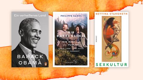 Die drei Cover der Sachbuchbestenliste 2020: "Ein verheißenes Land", "Die Rattenlinie" & "Sexkultur".