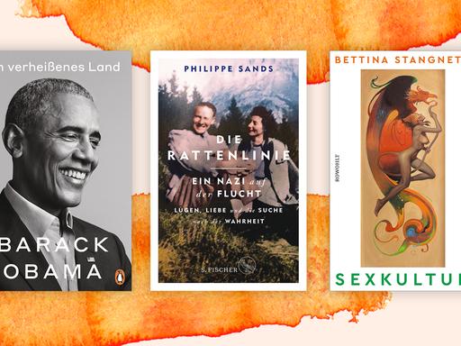 Die drei Cover der Sachbuchbestenliste 2020: "Ein verheißenes Land", "Die Rattenlinie" & "Sexkultur".
