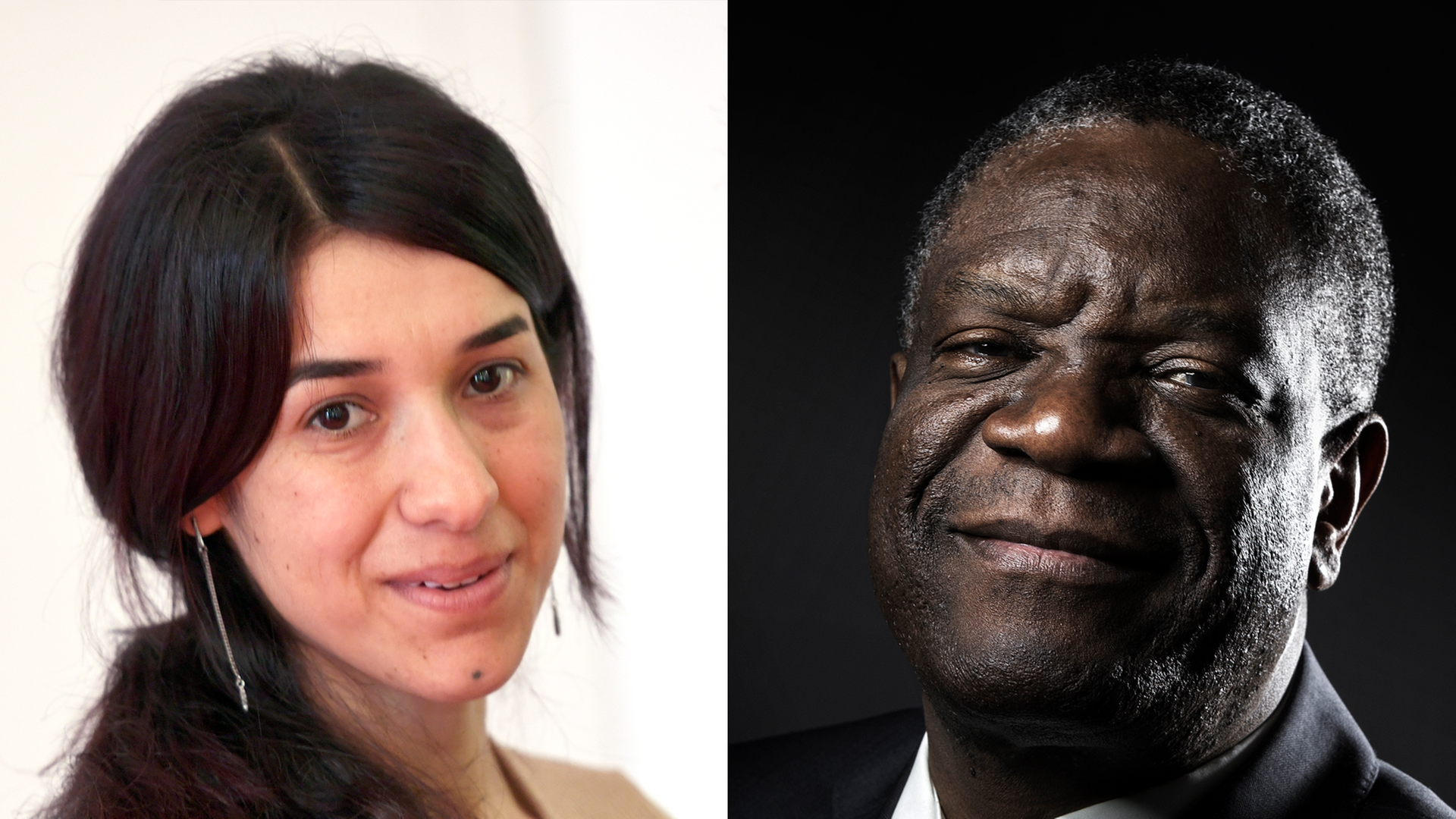 Die Fotomontage zeigt die beiden Friedensnobelpreisträger, die irakische Menschenrechtsaktivistin Nadia Murad und den kongolesischen Arzt Denis Mukwege.