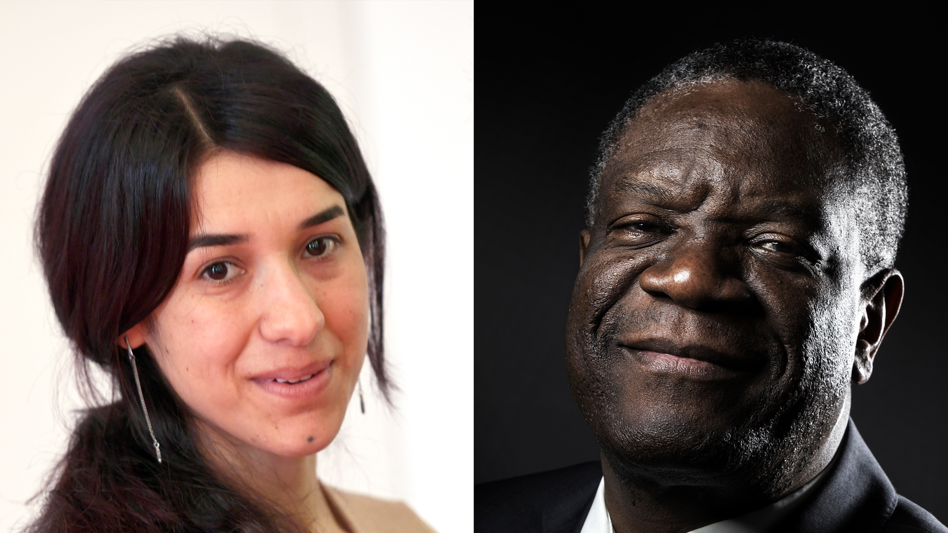Die Fotomontage zeigt die beiden Friedensnobelpreisträger, die irakische Menschenrechtsaktivistin Nadia Murad und den kongolesischen Arzt Denis Mukwege. Die Fotomontage zeigt die beiden Friedensnobelpreisträger, die irakische Menschenrechtsaktivistin Nadia Murad und den kongolesischen Arzt Denis Mukwege.