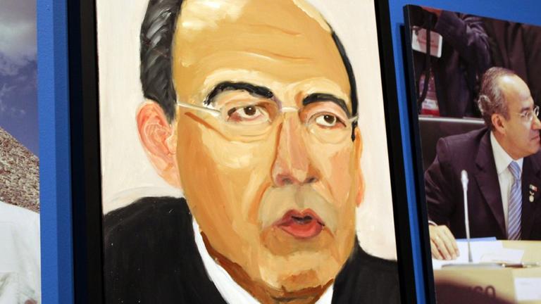 Porträt des ehemaligen mexikanischen Präsidenten Felipe Calderón, gemalt von Ex-US-Präsident George W. Bush. Zu sehen in der Ausstellung "The art of leadership" in Dallas.