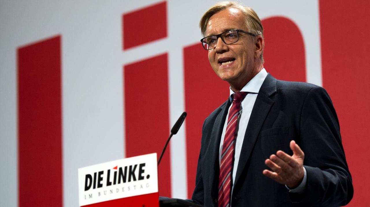 Der Linken-Spitzenkandidat Dietmar Bartsch spricht am 30.06.2017 in Berlin auf einer Veranstaltung der Linken-Bundestagsfraktion zur Bilanz der vergangenen Legislaturperiode.