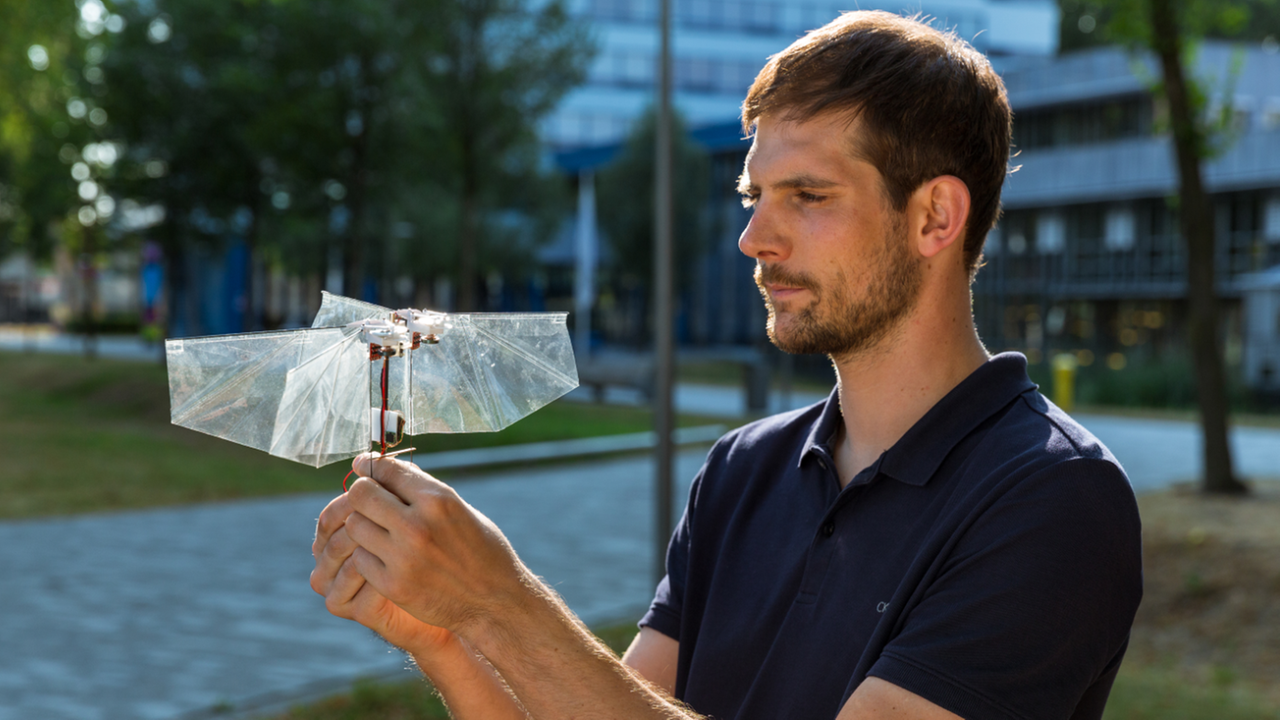 Forscher in den Niederlanden haben einen kleinen Flugroboter gebaut, der sich fast so flink und wendig durch die Lüfte bewegt wie zum Beispiel eine Fruchtfliege. Forscher in den Niederlanden haben einen kleinen Flugroboter gebaut, der sich fast so flink und wendig durch die Lüfte bewegt wie zum Beispiel eine Fruchtfliege.