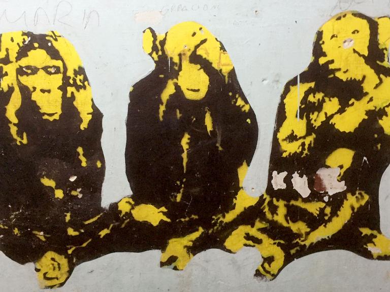 Ein Bild mit den drei Affen: "Nichts hören, nichts sagen, nichts sehen", ist auf eine Wand in Sao Paulo (Brasilien).