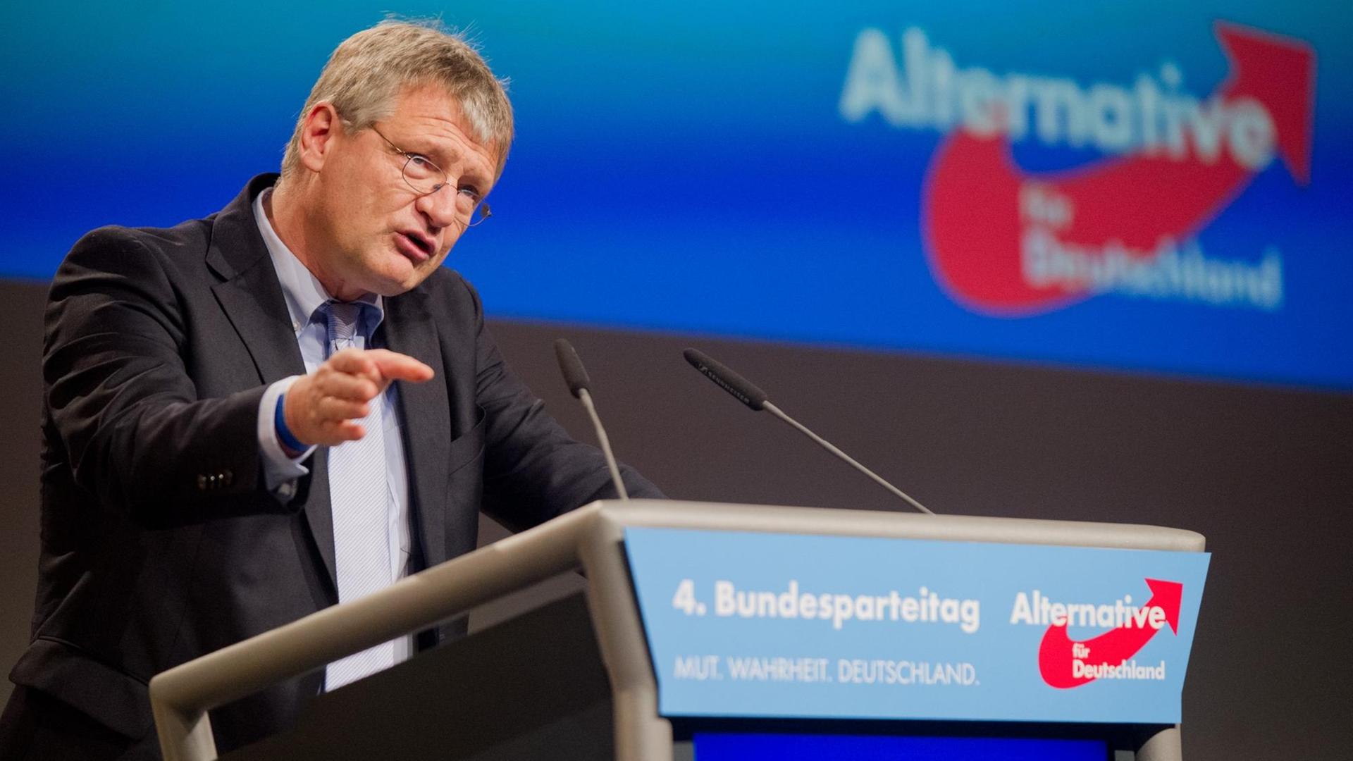 Der AfD-Politiker Jörg Meuthen auf dem Bundesparteitag in Hannover am 28.11.2015.