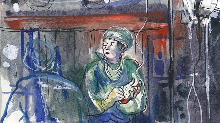 Ärztin beim Operieren: Bild aus dem Comic "Penelopes zwei Leben" Ärztin beim Operieren: Bild aus dem Comic "Penelopes zwei Leben"