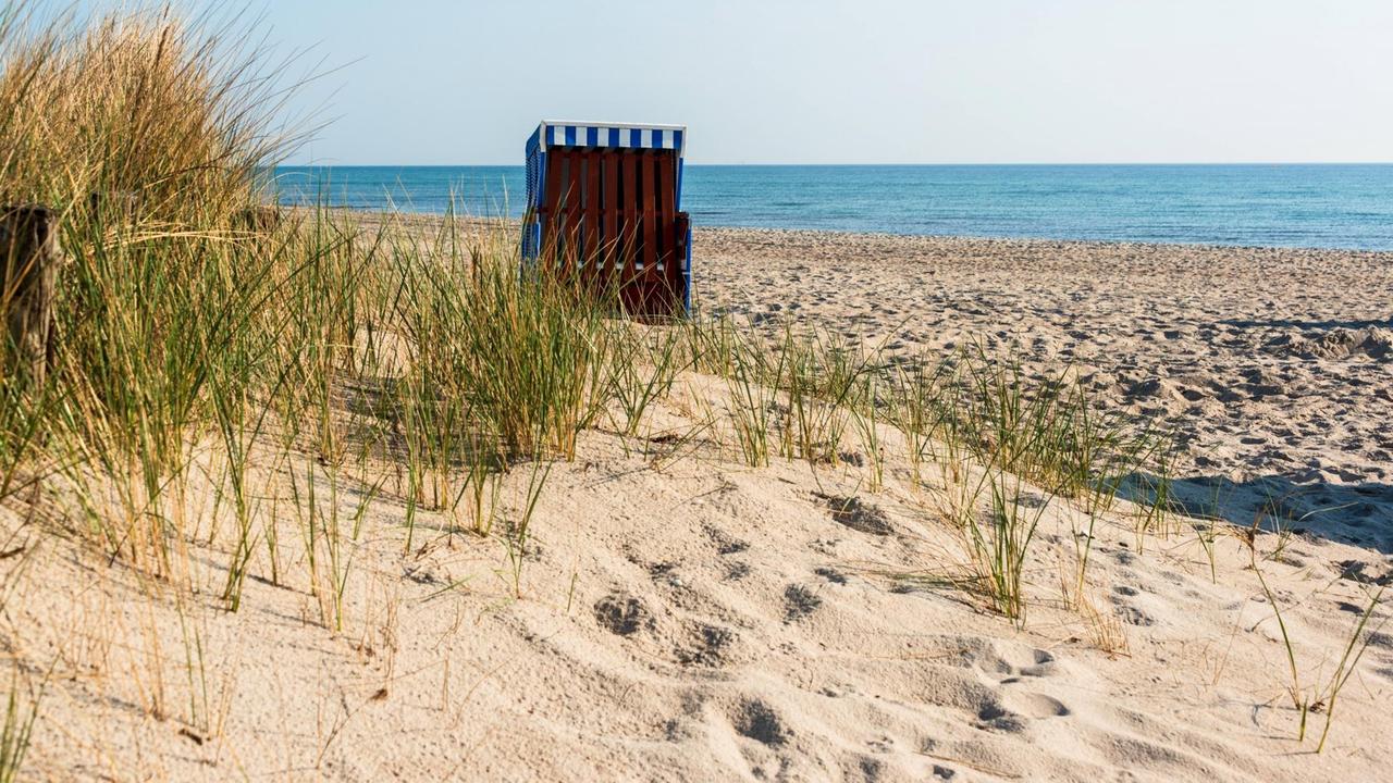 Ostsee-Strand mit Dünen und Strandkorb in der Gemeinde Damp in Schleswig-Holstein. Ostsee-Strand mit Dünen und Strandkorb in der Gemeinde Damp in Schleswig-Holstein.