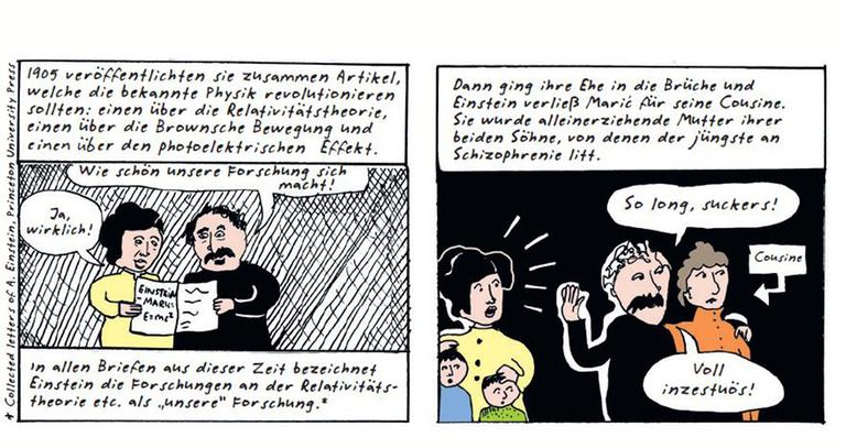Liv Strömquist wirft in ihrem Comic "I'm every woman" einen kritischen Blick auf Albert Einstein. Liv Strömquist wirft in ihrem Comic "I'm every woman" einen kritischen Blick auf Albert Einstein.