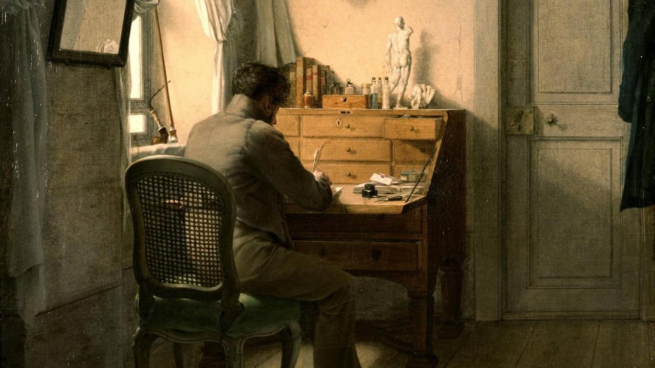 Das Gemälde "Mann am Sekretär" von Georg Friedrich Kersting (1785-1847). Das Gemälde "Mann am Sekretär" von Georg Friedrich Kersting (1785-1847).