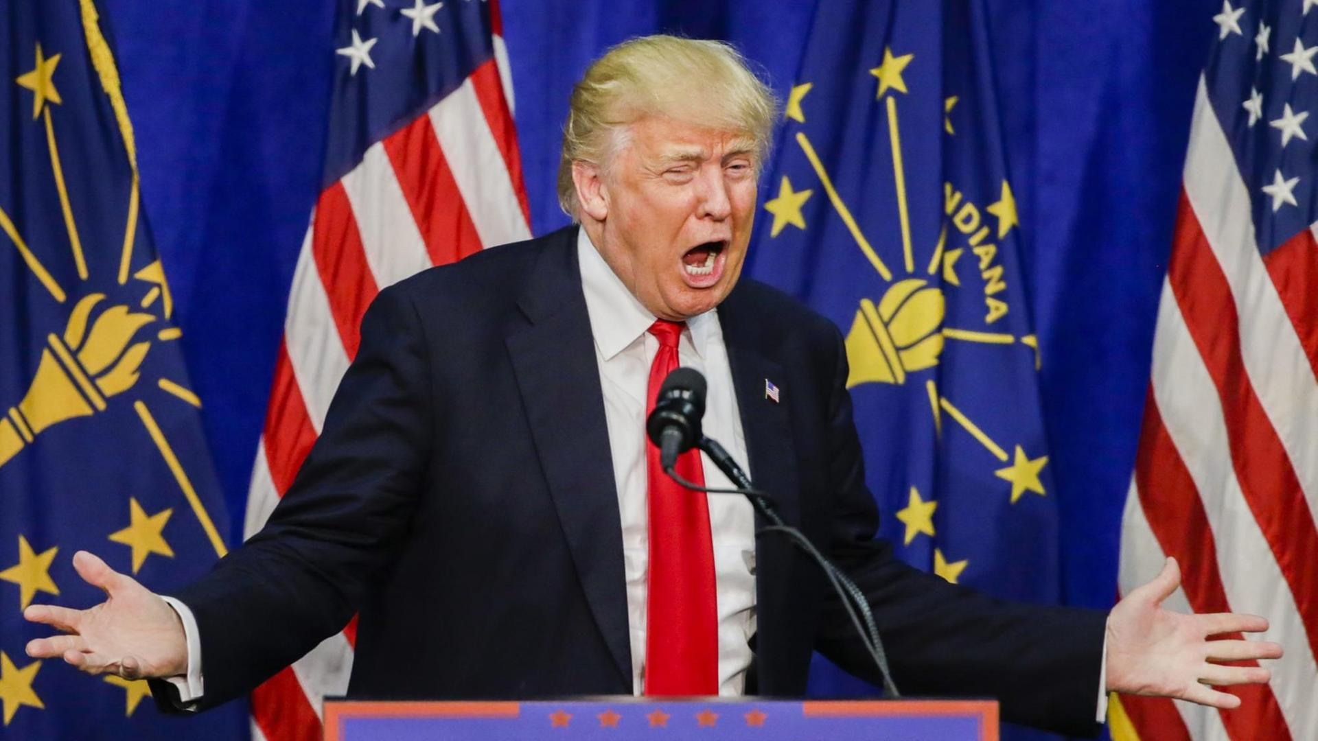 Donald Trump bei einer Wahlkampfveranstaltung im US-Bundesstaat Indiana Anfang Mai 2016. Donald Trump bei einer Wahlkampfveranstaltung im US-Bundesstaat Indiana Anfang Mai 2016.