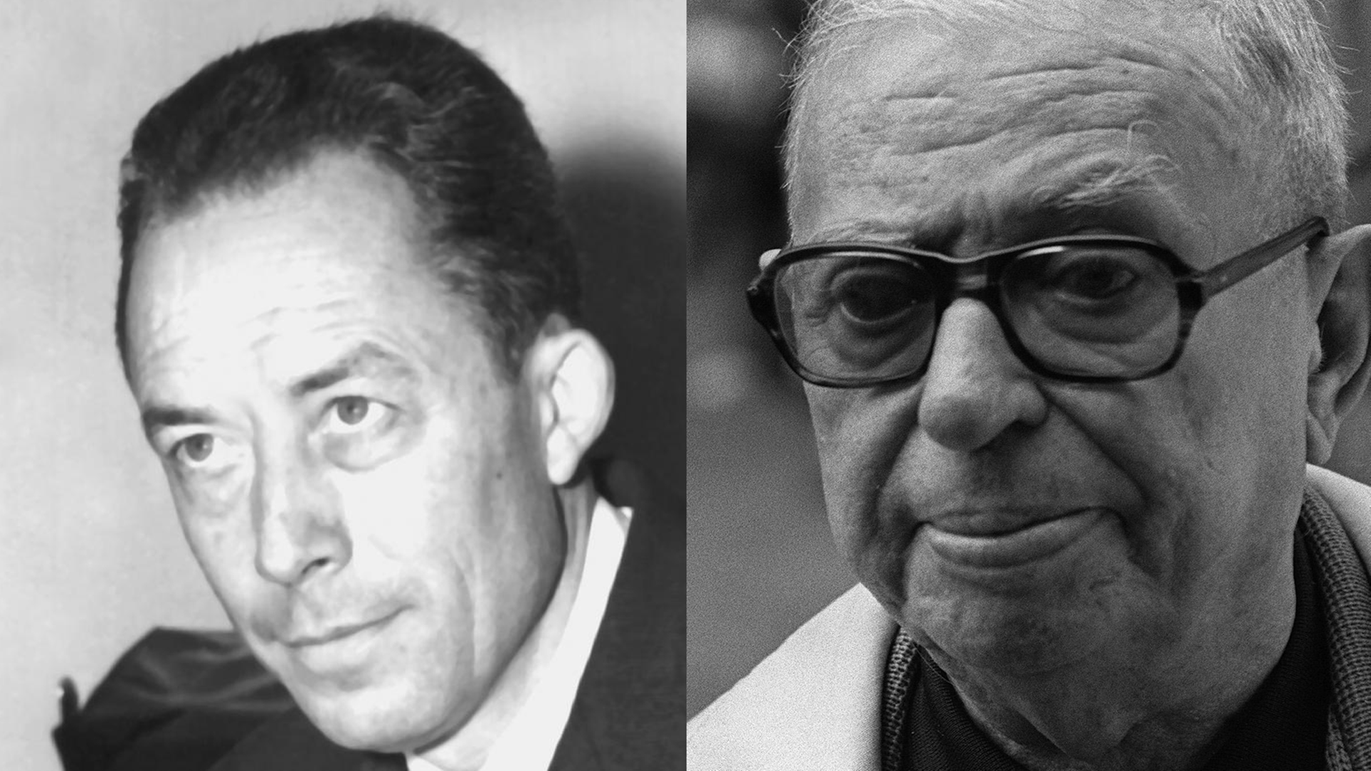 Die Schriftsteller Albert Camus (l.) und Jean-Paul Sartre in einer Bildcombo Die Schriftsteller Albert Camus (l.) und Jean-Paul Sartre in einer Bildcombo