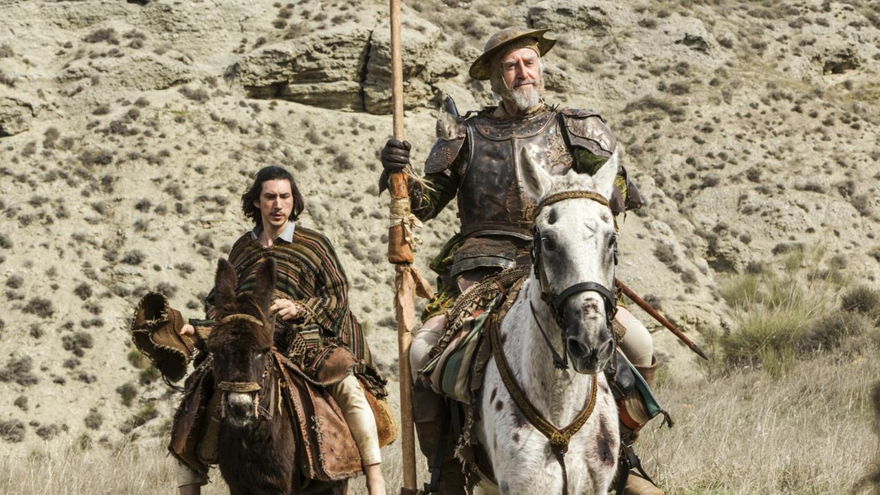 Don Quijote auf seinem Pferd, daneben sein Knappe Sancho Panza auf einem Esel. Don Quijote auf seinem Pferd, daneben sein Knappe Sancho Panza auf einem Esel.