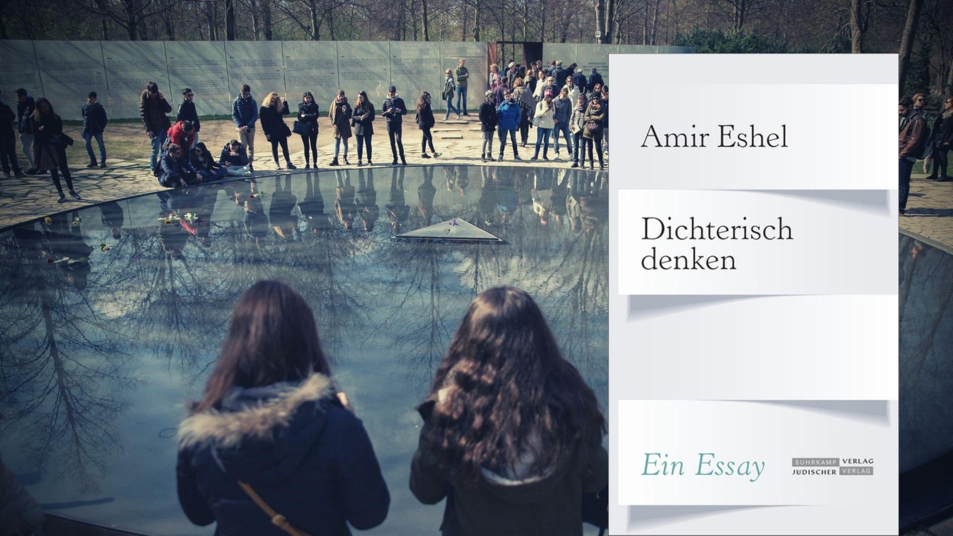 Buchcover: „Dichterisch denken“ und Hintergrund: Dani Karavan Denkmal Buchcover: „Dichterisch denken“ und Hintergrund: Dani Karavan Denkmal