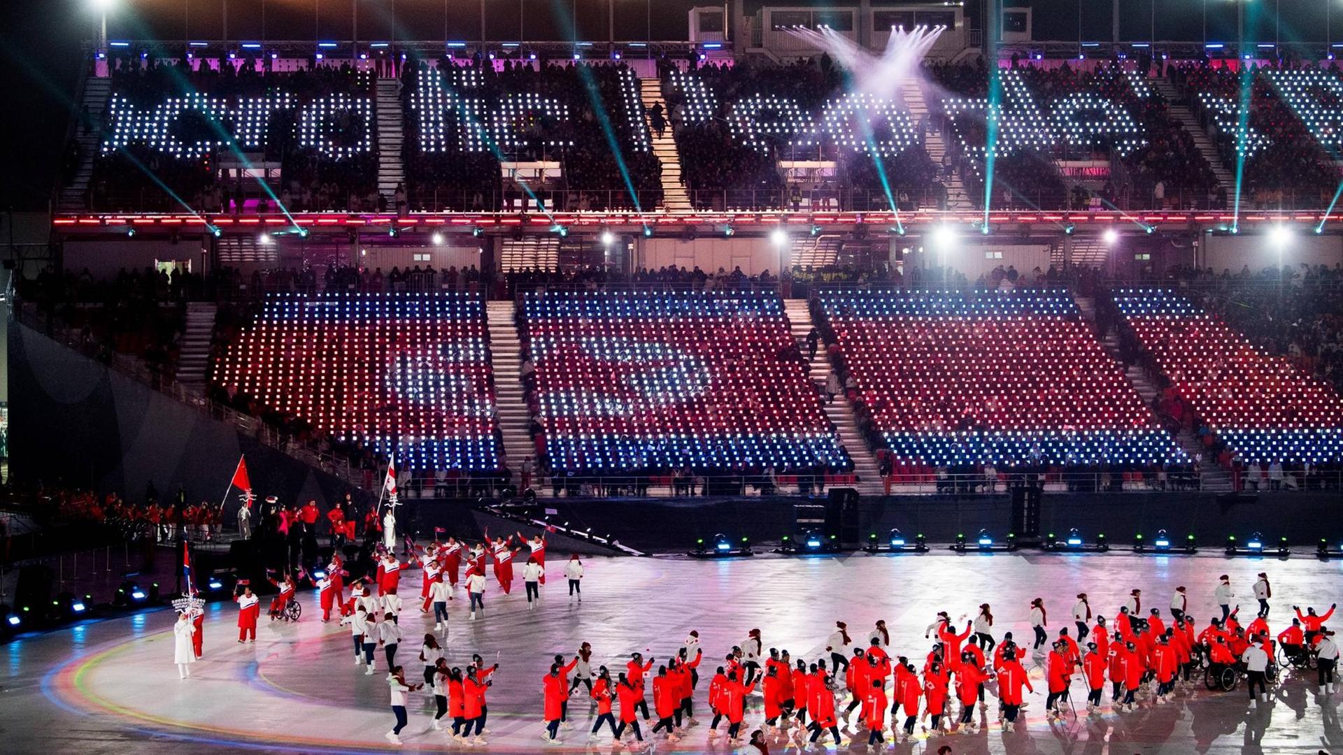 Einlauf des nordkoreanischen Teams bei der Eröffnungsfeier der Paralympischen Spiele in Pyeongchang 2018