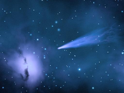 Komet und Sternennebel im Weltall auf einer Grafik.