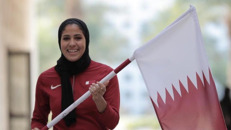 Die katarische Hürdenläuferin Mariam Farid. Die katarische Hürdenläuferin Mariam Farid.