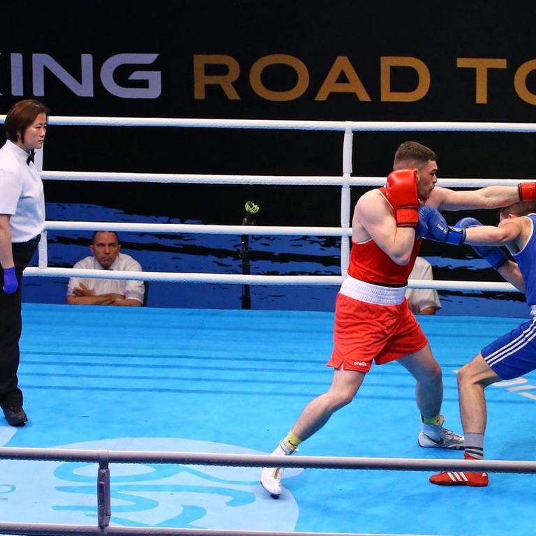Kampf im Rahmen des Olympia-Qualifikationsturniers der europäischen Boxer in London (Großbritannien) für die Olympischen Spiele 2020 in Tokio