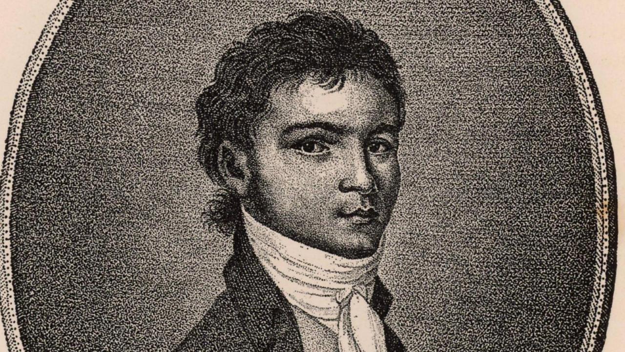 Der Komponist Ludwig van Beethoven in einer Jugenddarstellung mit freundlichem Blick Richtung Betrachter. Der Komponist Ludwig van Beethoven in einer Jugenddarstellung mit freundlichem Blick Richtung Betrachter.