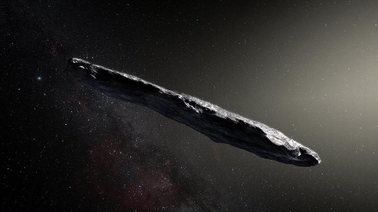 Mögliches Aussehen des interstellaren Asteroiden Oumuamua (künstlerische Darstellung) Mögliches Aussehen des interstellaren Asteroiden Oumuamua (künstlerische Darstellung)